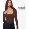 imageINLYRIC Womens Inbarely Soft Deep U Neck Double Lined Long Sleeve Tops Going Out Slim Fitted Sexy Trendy TShirtsHazelnut