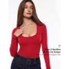 imageINLYRIC Womens Inbarely Soft Deep U Neck Double Lined Long Sleeve Tops Going Out Slim Fitted Sexy Trendy TShirtsLipstick Red