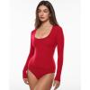 imageINLYRIC Womens Inbarely Soft Deep U Neck Double Lined Long Sleeve Tops Going Out Slim Fitted Sexy Trendy TShirtsLipstick Red