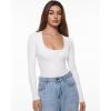 imageINLYRIC Womens Inbarely Soft Deep U Neck Double Lined Long Sleeve Tops Going Out Slim Fitted Sexy Trendy TShirtsSnow White  See Through