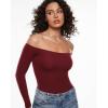 imageINLYRIC Womens Inbarely Soft Off The Shoulder Double Lined Long Sleeve Tops Going Out Slim Fitted Sexy Trendy TShirtsAncora Red