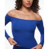 imageINLYRIC Womens Inbarely Soft Off The Shoulder Double Lined Long Sleeve Tops Going Out Slim Fitted Sexy Trendy TShirtsAzure Blue