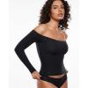 imageINLYRIC Womens Inbarely Soft Off The Shoulder Double Lined Long Sleeve Tops Going Out Slim Fitted Sexy Trendy TShirtsBlack