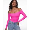 imageINLYRIC Womens Inbarely Soft Off The Shoulder Double Lined Long Sleeve Tops Going Out Slim Fitted Sexy Trendy TShirtsGlitter Rose