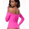 imageINLYRIC Womens Inbarely Soft Off The Shoulder Double Lined Long Sleeve Tops Going Out Slim Fitted Sexy Trendy TShirtsGlitter Rose