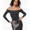imageINLYRIC Womens Inbarely Soft Off The Shoulder Double Lined Long Sleeve Tops Going Out Slim Fitted Sexy Trendy TShirtsGraphite Grey