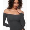 imageINLYRIC Womens Inbarely Soft Off The Shoulder Double Lined Long Sleeve Tops Going Out Slim Fitted Sexy Trendy TShirtsGraphite Grey