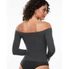 imageINLYRIC Womens Inbarely Soft Off The Shoulder Double Lined Long Sleeve Tops Going Out Slim Fitted Sexy Trendy TShirtsGraphite Grey
