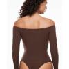 imageINLYRIC Womens Inbarely Soft Off The Shoulder Double Lined Long Sleeve Tops Going Out Slim Fitted Sexy Trendy TShirtsHazelnut