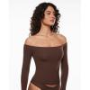 imageINLYRIC Womens Inbarely Soft Off The Shoulder Double Lined Long Sleeve Tops Going Out Slim Fitted Sexy Trendy TShirtsHazelnut