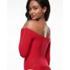 imageINLYRIC Womens Inbarely Soft Off The Shoulder Double Lined Long Sleeve Tops Going Out Slim Fitted Sexy Trendy TShirtsLipstick Red