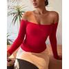 imageINLYRIC Womens Inbarely Soft Off The Shoulder Double Lined Long Sleeve Tops Going Out Slim Fitted Sexy Trendy TShirtsLipstick Red