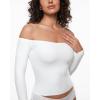 imageINLYRIC Womens Inbarely Soft Off The Shoulder Double Lined Long Sleeve Tops Going Out Slim Fitted Sexy Trendy TShirtsSnow White  See Through