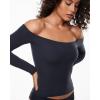imageINLYRIC Womens Inbarely Soft Off The Shoulder Double Lined Long Sleeve Tops Going Out Slim Fitted Sexy Trendy TShirtsTrue Navy