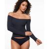 imageINLYRIC Womens Inbarely Soft Off The Shoulder Double Lined Long Sleeve Tops Going Out Slim Fitted Sexy Trendy TShirtsTrue Navy