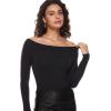 imageINLYRIC Womens Natrelax Long Sleeve Bodysuit Boat Neck Stretchy Basic TopsBlack