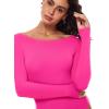 imageINLYRIC Womens Natrelax Long Sleeve Bodysuit Boat Neck Stretchy Basic TopsHot Pink