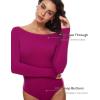 imageINLYRIC Womens Natrelax Long Sleeve Bodysuit Boat Neck Stretchy Basic TopsMagenta Purple