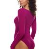 imageINLYRIC Womens Natrelax Long Sleeve Bodysuit Boat Neck Stretchy Basic TopsMagenta Purple