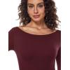 imageINLYRIC Womens Natrelax Long Sleeve Bodysuit Boat Neck Stretchy Basic TopsNoctilucence Red