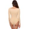 imageINLYRIC Womens Natrelax Long Sleeve Bodysuit Boat Neck Stretchy Basic TopsTan Milkshake