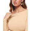 imageINLYRIC Womens Natrelax Long Sleeve Bodysuit Boat Neck Stretchy Basic TopsTan Milkshake