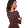 imageINLYRIC Womens Natrelax Long Sleeve Bodysuit Boat Neck Stretchy Basic TopsTaupe