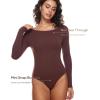 imageINLYRIC Womens Natrelax Long Sleeve Bodysuit Boat Neck Stretchy Basic TopsTaupe