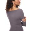 imageINLYRIC Womens Natrelax Long Sleeve Bodysuit Boat Neck Stretchy Basic TopsTornado Grey