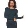 imageINLYRIC Womens Natrelax Long Sleeve Bodysuit Boat Neck Stretchy Basic TopsTrue Navy