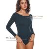 imageINLYRIC Womens Natrelax Long Sleeve Bodysuit Boat Neck Stretchy Basic TopsTrue Navy