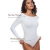 imageINLYRIC Womens Natrelax Long Sleeve Bodysuit Boat Neck Stretchy Basic TopsWhite