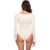 imageINLYRIC Womens Natrelax Long Sleeve Bodysuit Boat Neck Stretchy Basic TopsWhite Apricot