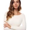 imageINLYRIC Womens Natrelax Long Sleeve Bodysuit Boat Neck Stretchy Basic TopsWhite Apricot