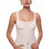 imageINLYRIC Womens Cosnufy Sheer Mesh Scoop Neck Sleeveless Bodysuit See Through Cami Spaghetti Strap Tank Tops LeotardCoconut White