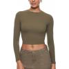 imageINLYRIC Womens Inbarely Soft Long Sleeve Tops Crew Neck Slim Fit Double Lined Basic Casual Going Out Y2K Tees ShirtsDesert Olive