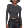 imageINLYRIC Womens Inbarely Soft Long Sleeve Tops Crew Neck Slim Fit Double Lined Basic Casual Going Out Y2K Tees ShirtsGraphite Grey