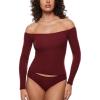 imageINLYRIC Womens Inbarely Soft Off The Shoulder Double Lined Long Sleeve Tops Going Out Slim Fitted Sexy Trendy TShirtsAncora Red