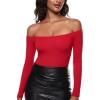 imageINLYRIC Womens Inbarely Soft Off The Shoulder Double Lined Long Sleeve Tops Going Out Slim Fitted Sexy Trendy TShirtsLipstick Red