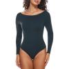 imageINLYRIC Womens Natrelax Long Sleeve Bodysuit Boat Neck Stretchy Basic TopsTrue Navy
