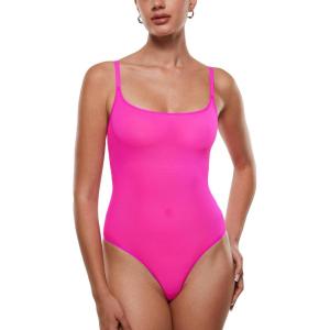 imageINLYRIC Womens Cosnufy Sheer Mesh Scoop Neck Sleeveless Bodysuit See Through Cami Spaghetti Strap Tank Tops LeotardGlitter Rose