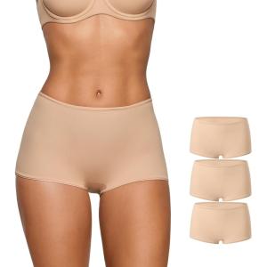 imageINLYRIC Womens Inbarely Plus Boyshorts Underwear  Soft Full Coverage Boxer Shorts Briefs Ladies Panties 3 PackWarm Beige 3pack