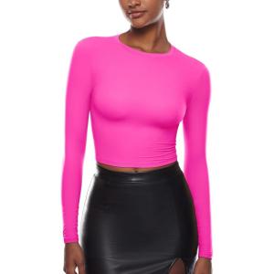 imageINLYRIC Womens Inbarely Soft Long Sleeve Tops Crew Neck Slim Fit Double Lined Basic Casual Going Out Y2K Tees ShirtsGlitter Rose