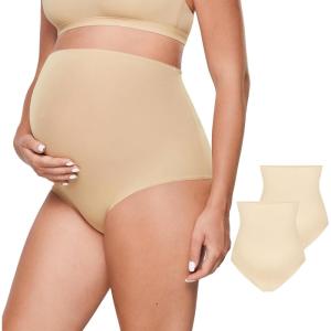 imageINLYRIC Womens Inbarely Soft Maternity Underwear  Over Bump High Waist Briefs Soft Full Coverage Pregnancy Panties PackLight Oatmeal 2pack