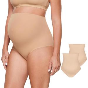 imageINLYRIC Womens Inbarely Soft Maternity Underwear  Over Bump High Waist Briefs Soft Full Coverage Pregnancy Panties PackWarm Beige 2pack