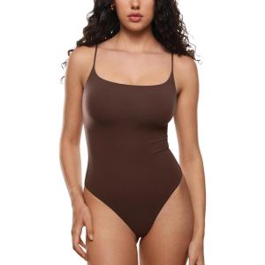imageINLYRIC Womens Inbarely Soft Scoop Neck Bodysuit Double Lined Cami Sleeveless Spaghetti Strap Going Out Tank TopsHazelnut