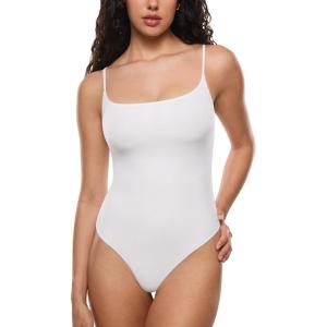 imageINLYRIC Womens Inbarely Soft Scoop Neck Bodysuit Double Lined Cami Sleeveless Spaghetti Strap Going Out Tank TopsWhite