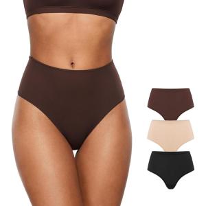 imageINLYRIC Womens Inbarely Soft Thong  High Waisted Tagless Smooth Stretch Underwear Ultrasoft No Show Ladies Panties 3 PackBasic 05 3pack
