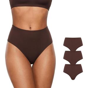 imageINLYRIC Womens Inbarely Soft Thong  High Waisted Tagless Smooth Stretch Underwear Ultrasoft No Show Ladies Panties 3 PackHazelnut 3pack