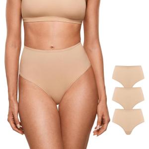 imageINLYRIC Womens Inbarely Soft Thong  High Waisted Tagless Smooth Stretch Underwear Ultrasoft No Show Ladies Panties 3 PackWarm Beige 3pack